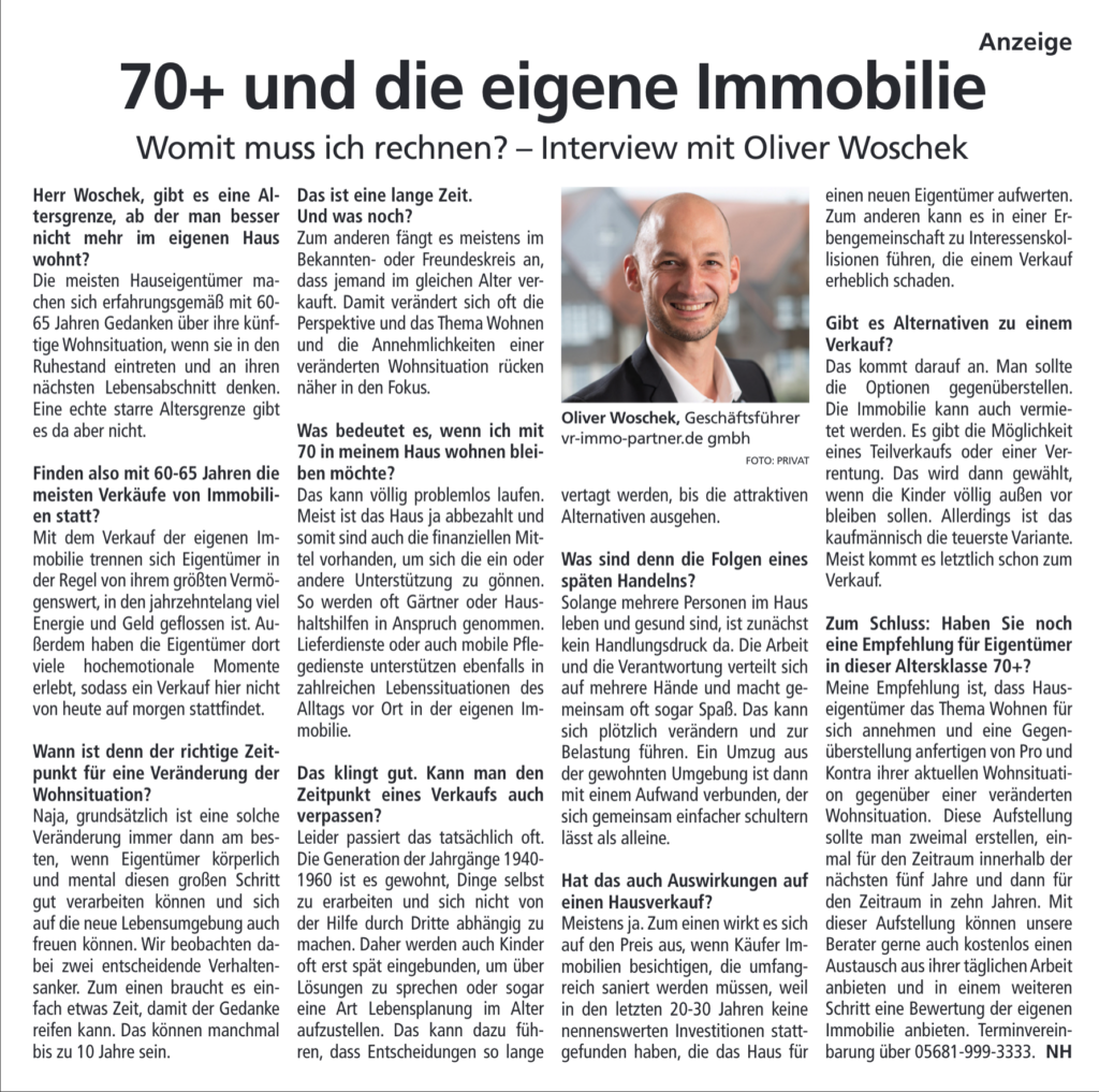 70+ und die eigene Immobilie – Womit muss ich rechnen? – Interview mit Oliver Woschek